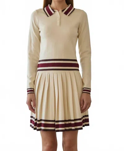 Skies Are Blue Knit Long Sleeve Polo Top In Cream In White