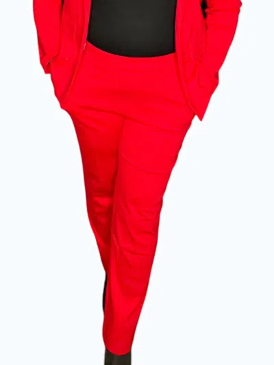 Skies Are Blue Knit Pintuck Trouser Pants In Scarlet Red