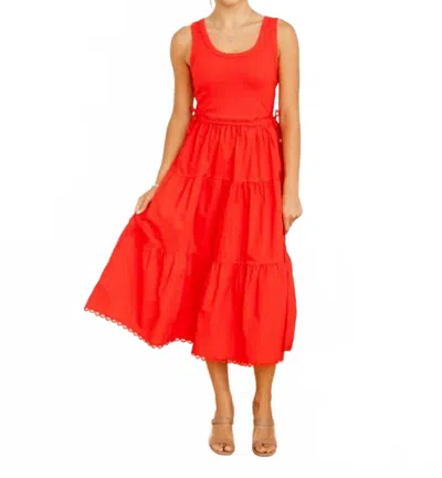 Skies Are Blue Knit Tank Poplin Skirt Midi Dress In Red