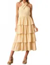 Skies Are Blue Krista Stripe Halter Tiered Midi Dress In Yellow In Yellow