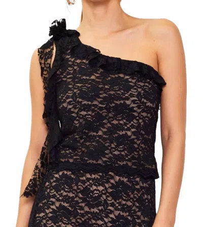 Skies Are Blue Lace One Shoulder Top In Black