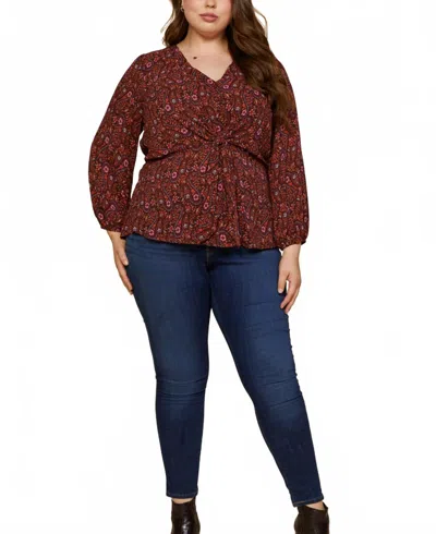 Skies Are Blue Lexi Ruffle Blouse In Raisin In Brown