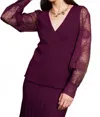 Skies Are Blue Rebel Lace Sleeve Wrap Sweater In Plum In Purple