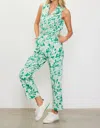 Skies Are Blue Lily Print Twill Sleeveless Jumpsuit In Green/white In Multi