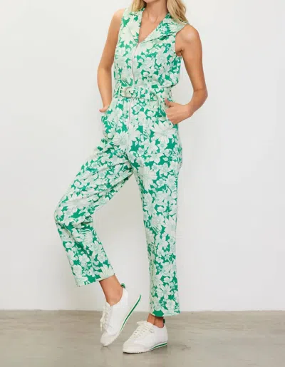 Skies Are Blue Lily Print Twill Sleeveless Jumpsuit In Green/white In Multi