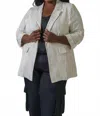 Skies Are Blue Linen Pinstripe Cuffed Blazer - Plus Size In Off White & Black
