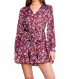 Skies Are Blue Long Sleeve Boho Floral Mini Dress In Burgundy Multi In Purple