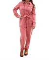Skies Are Blue Long Sleeve Cotton Twill Jumpsuit In Pinkish Rust In Pink