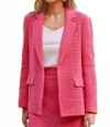 Skies Are Blue Long Sleeve Crochet Blazer In Raspberry Sorbet In Pink