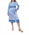Skies Are Blue Long Sleeve Midi Dress Geo Print In Blue In Blue