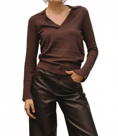 Skies Are Blue Long Sleeve Polo Top In Chocolate In Multi