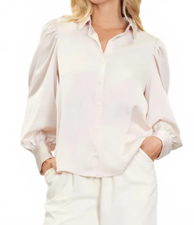 Skies Are Blue Long Sleeve Puff Shoulder Blouse In Shell