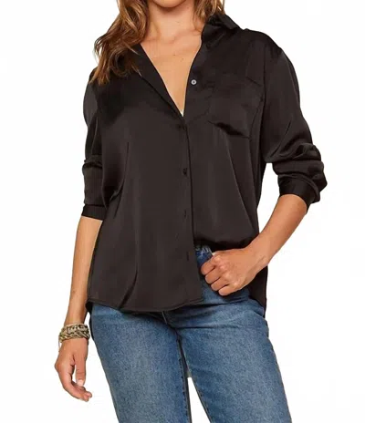 Skies Are Blue Long Sleeve Satin Blouse In Black