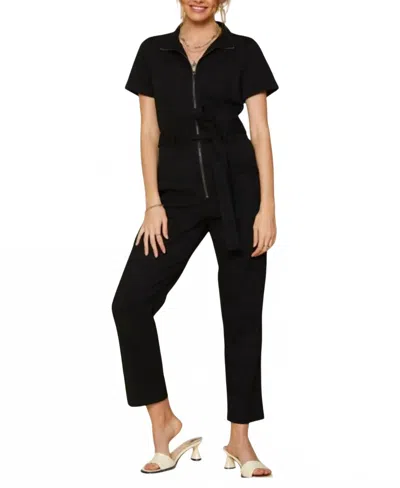 Skies Are Blue Maverick Short Sleeve Jumpsuit In Black