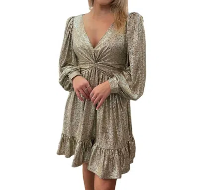 Skies Are Blue Metallic Cinch Front Dress In Champagne In Gold