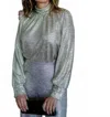 Skies Are Blue Metallic Long Sleeve Blouse In Champagne