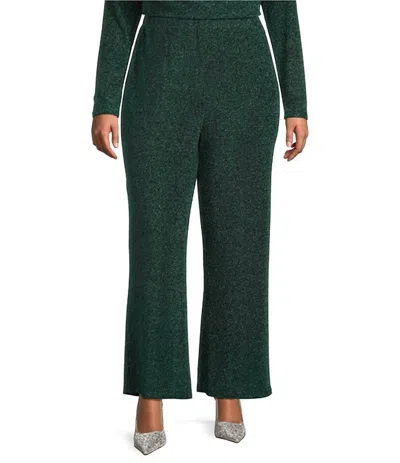 Skies Are Blue Metallic Lurex High Waist Wide Leg Pants In Hunter Green