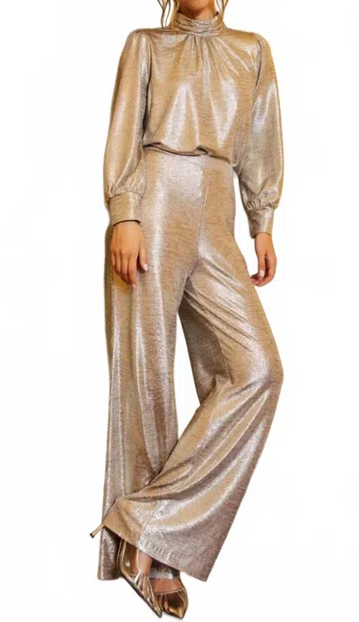 Skies Are Blue Metallic Straight Leg Pants In Champagne