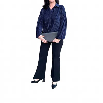 Skies Are Blue Milena Textured Button Down Blouse In Navy In Blue