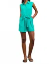 Skies Are Blue Mira Collared Romper In Light Emerald In Green