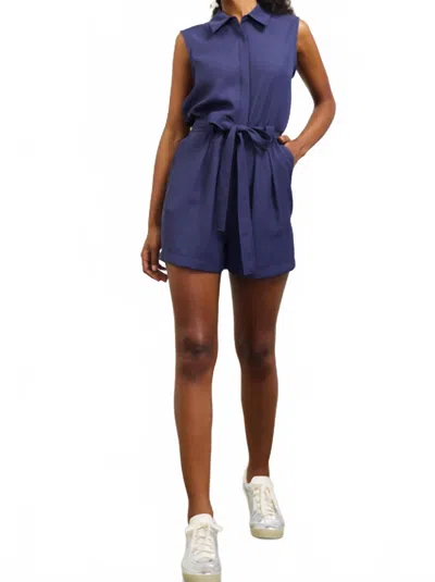 Skies Are Blue Mira Collared Romper In Soft Indigo In Blue