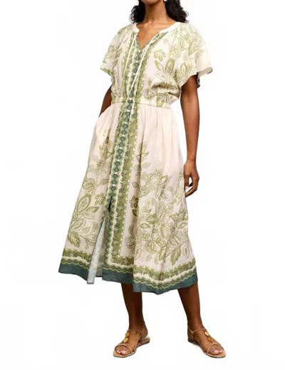 Skies Are Blue Mixed Print Button Front Midi Dress In Cream/olive In Green