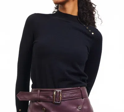 Skies Are Blue Mock Neck Button Top In Black