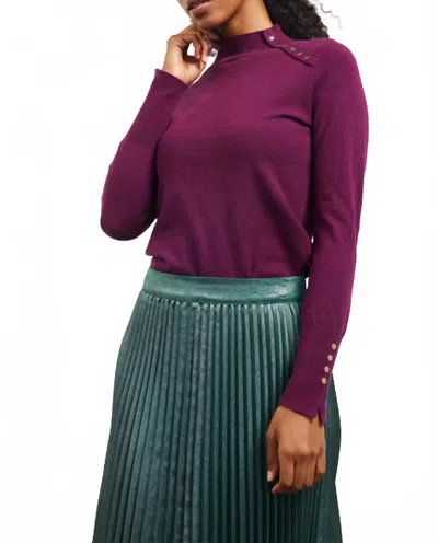 Skies Are Blue Mock Neck Button Top In Plum In Red