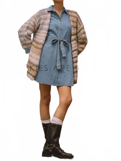 Skies Are Blue Stripe Open Cardigan In Multi In Blue