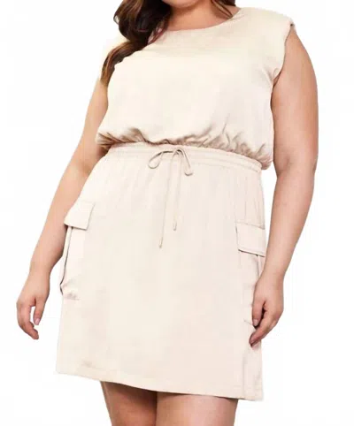 Skies Are Blue Muscle Shoulder Mini Dress In Oatmeal In White