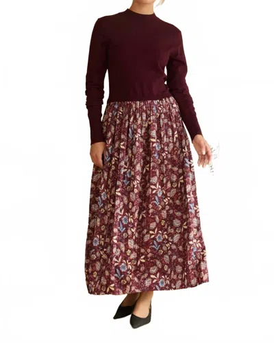 Skies Are Blue Nights Dress In Burgundy In Multi