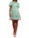 Skies Are Blue Nova Embroidered Mini Dress In White & Dark Emerald In Multi
