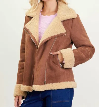 Skies Are Blue Nyc City Girl Sherpa Jacket In Camel In Brown