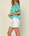SKIES ARE BLUE OFF SHOULDERED EMBROIDERED TOP IN GREEN AND WHITE
