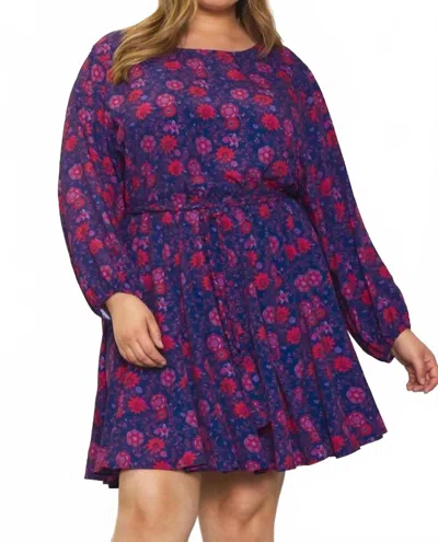 Skies Are Blue On Your Mind Curvy Flare Dress In Grape-red In Blue