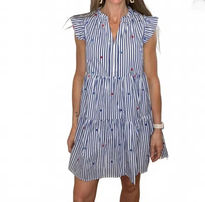 Skies Are Blue Patriotic Stars V-neck Dress In Blue/white