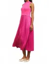 Skies Are Blue Pleated Contrast Midi Dress In Pink In Pink
