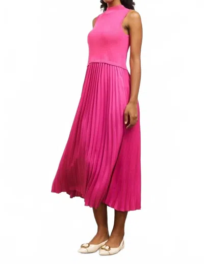 Skies Are Blue Pleated Contrast Midi Dress In Pink