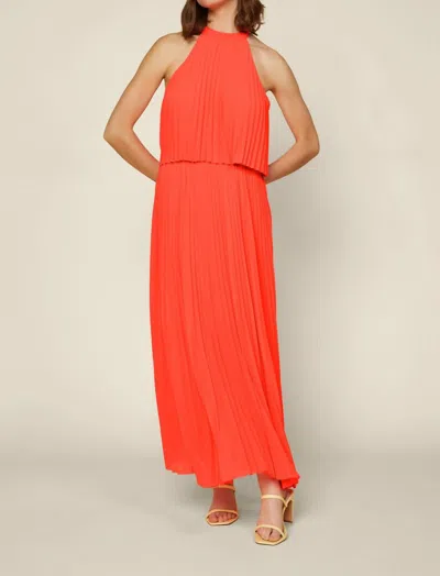 Skies Are Blue Pleated Halter Neck Maxi Dress In Neon Orange