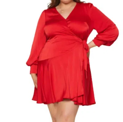 Skies Are Blue Plus Surplice Wrap Mini Dress In Red
