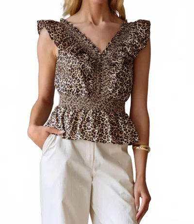 Skies Are Blue Poplin Smock Waist Top In Leopard In Animal Print