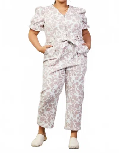 Skies Are Blue Printed Cotton Twill Jumpsuit In Ivory-tan In White