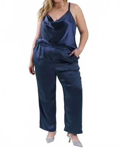 Skies Are Blue Pull On Satin Pants - Plus Size In Navy