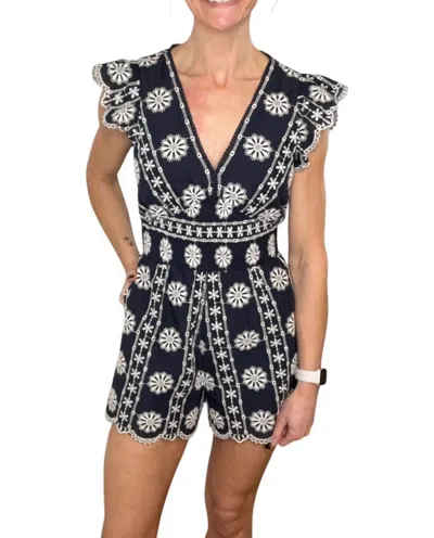 Skies Are Blue Raleigh Pull-on V-neck Romper In Navy In Black