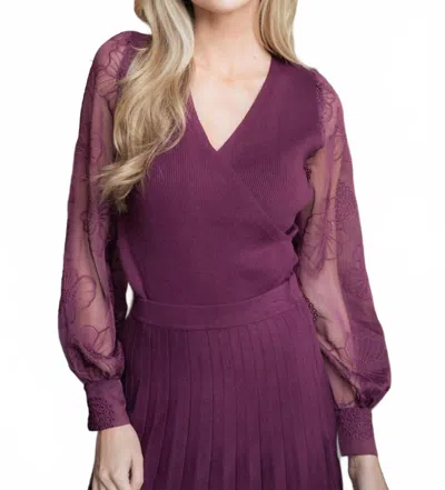 SKIES ARE BLUE REBEL LACE SLEEVE WRAP SWEATER IN PLUM