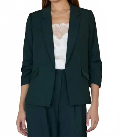 Skies Are Blue Recycled Shirred Sleeve Blazer In Forest Green