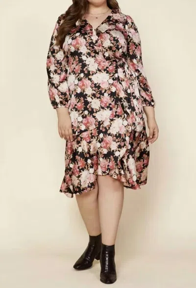 Skies Are Blue Ruffle Curvy Dress - Plus In Black Floral