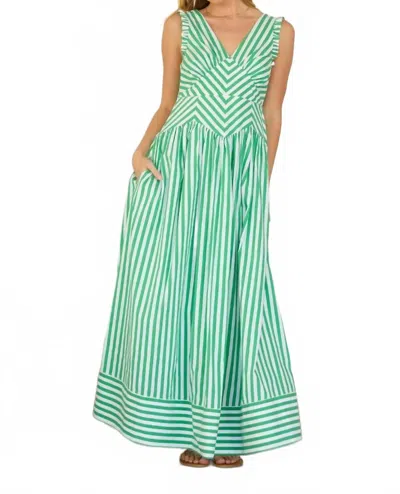 Skies Are Blue Ruffle Strap Maxi Dress In Green Stripe