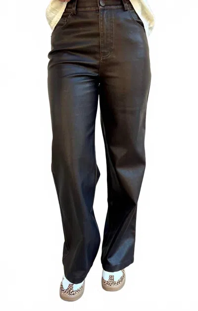 Skies Are Blue Rustic Rebel Faux Leather Pants In Coco Brown In Black