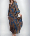 SKIES ARE BLUE SAMANTHA MAXI DRESS IN TEAL/MUSTARD